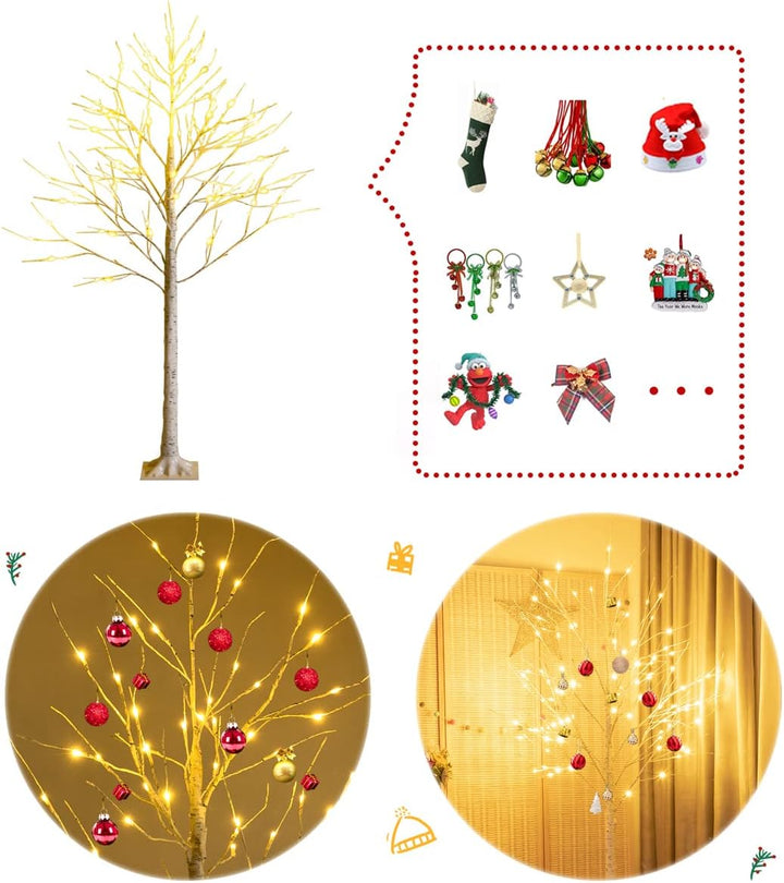 RELAX4LIFE Weisser Weihnachtsbaum Künstlich 120cm, LED Lichtbaum Birkenoptik, Christbaum mit 48 warm