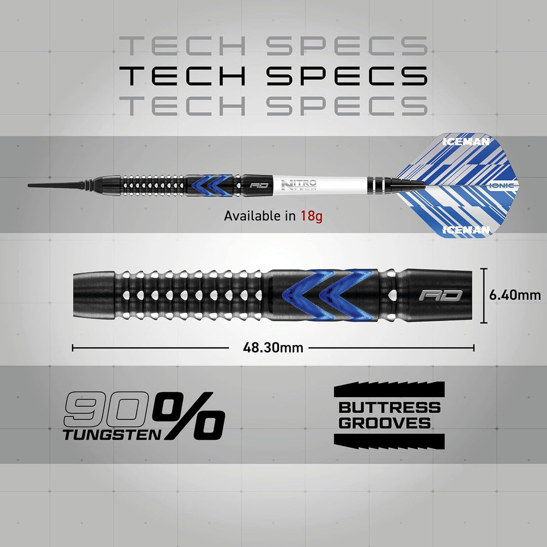 RED DRAGON Gerwyn Price Blue Ice SE - Tungsten Professional Darts Set with Flights and Nitrotech Sha