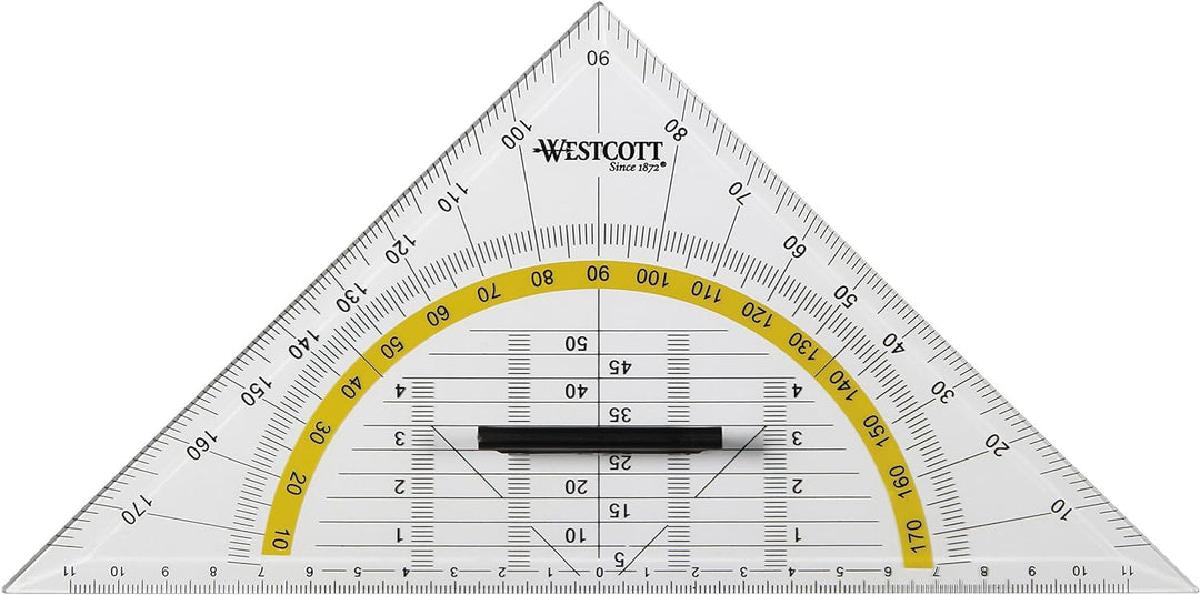 Westcott E-10134 00-I Geometriedreieck Kunststoff mit abnehmbarem Griff, 22 cm, 20 Stück, transparen
