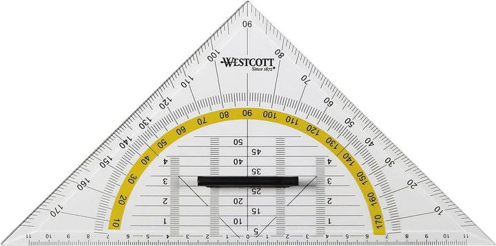 Westcott E-10134 00-I Geometriedreieck Kunststoff mit abnehmbarem Griff, 22 cm, 20 Stück, transparen