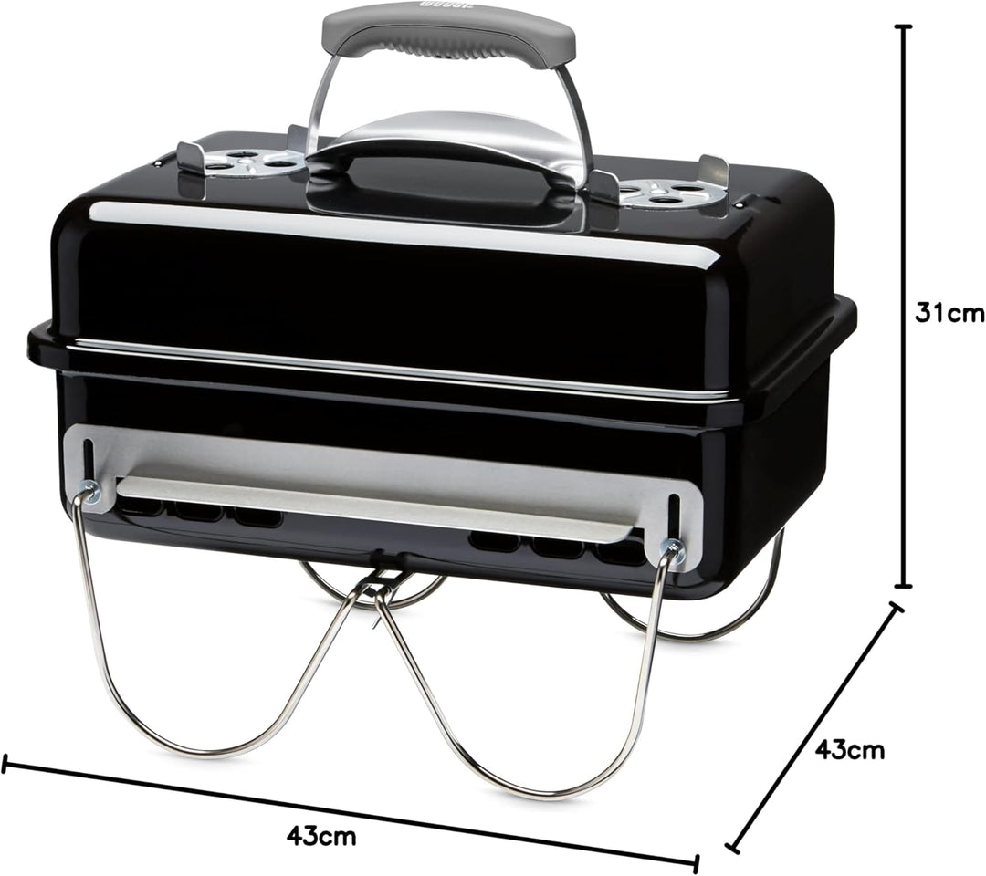 Weber Go-Anywhere Holzkohlegrill, portabel, Schwarz (1131004), 27x31x43 cm & 17590 Briketts, Schwarz