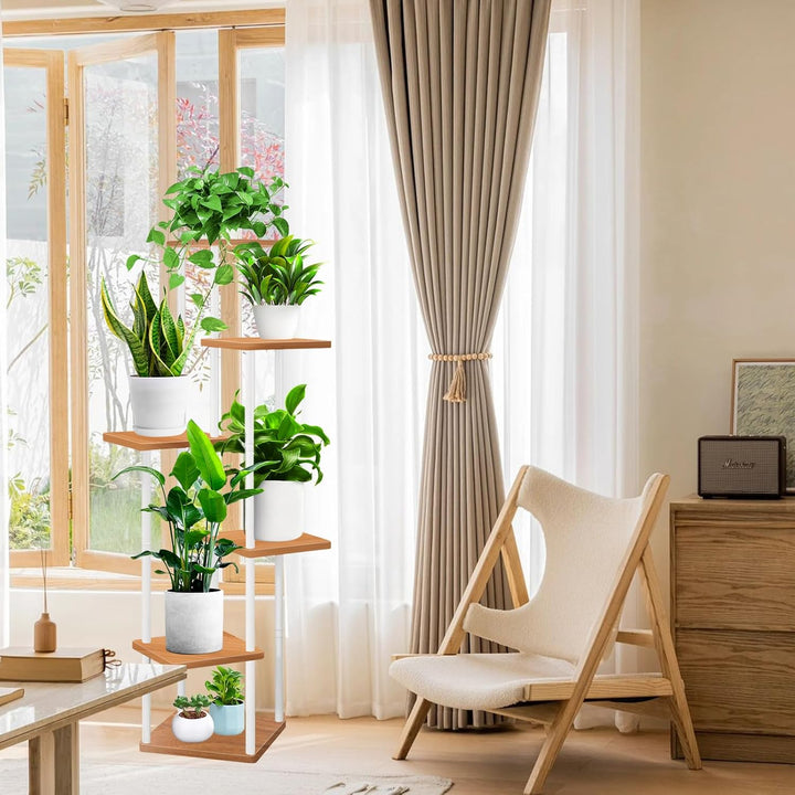 YOCOMEY 6-Tier Hölzern Blumenregal Pflanzenregal, Mehrstöckig Blumenständer Pflanzenständer Blumenba
