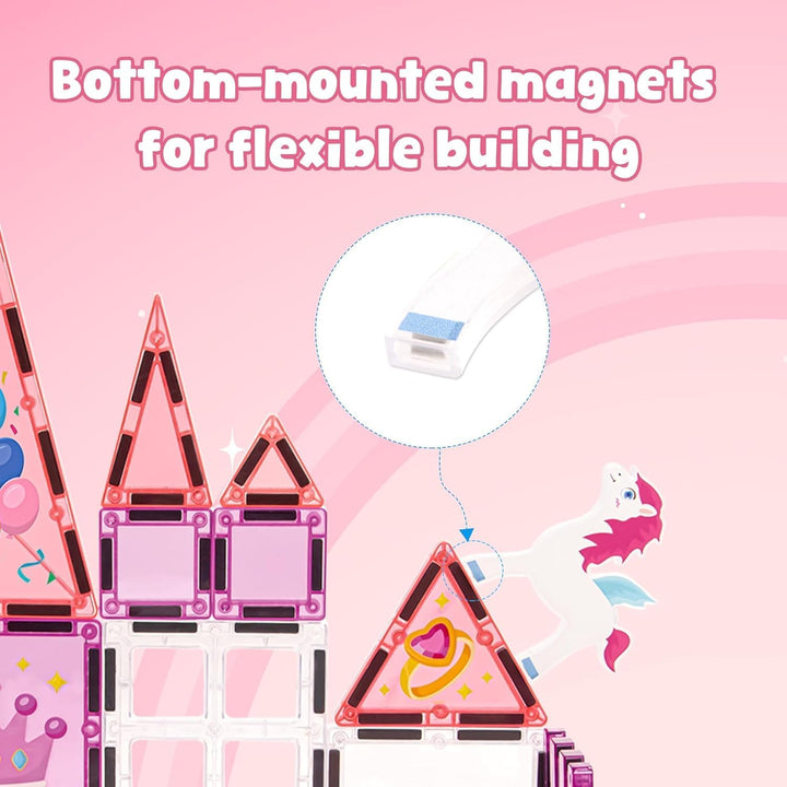 Magnetische Fliesen Set, 3D Märchen-Schloss in Pink, Magnetkacheln für Kinder ab 3 Jahren, STEM Baus