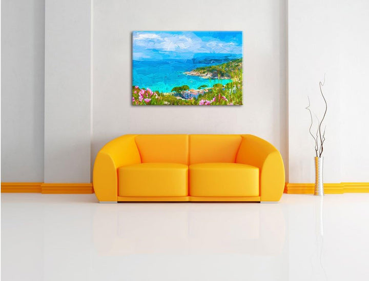 Pixxprint Panorama an der Toskana / 100x70cm Leinwandbild bespannt auf Holzrahmen/Wandbild Kunstdruc