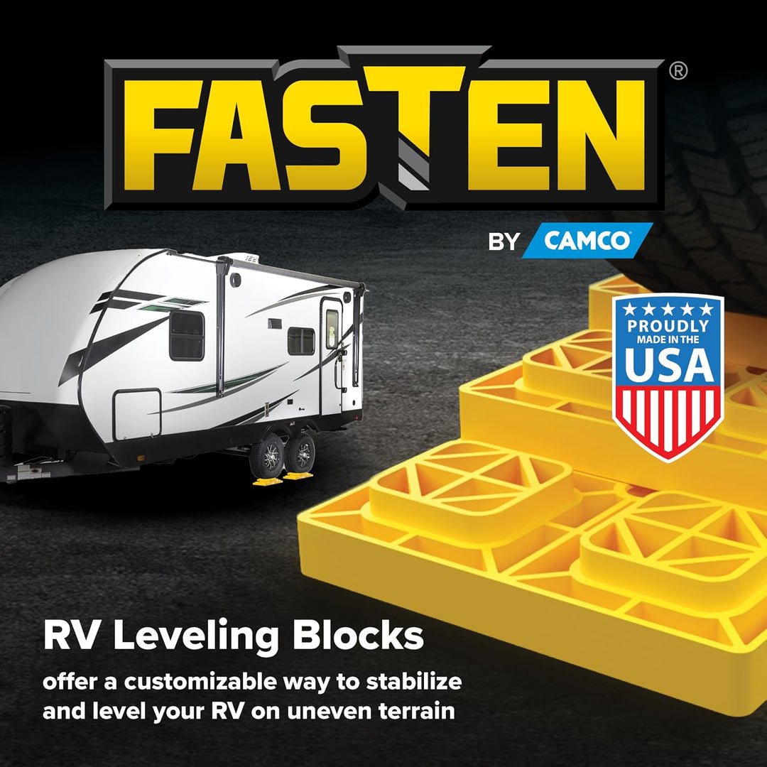 Camco Fasten 2x2 Leveling Block for Single Tires-Interlocking Design Allows Stacking to Desired Heig
