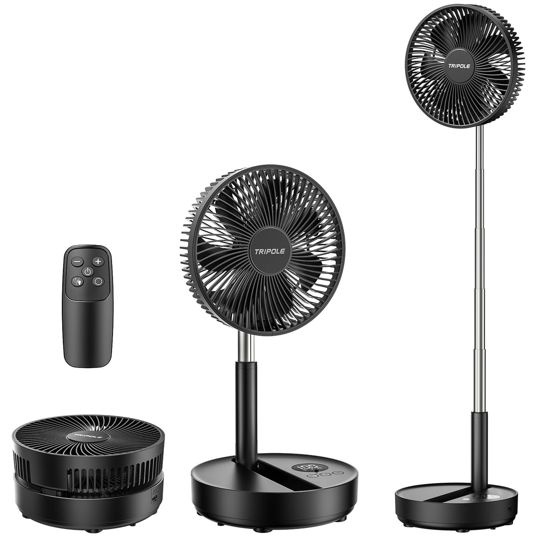 TriPole Tragbarer Standventilator mit LED-Anzeige, Akku, 28,5 Std. Laufzeit | Oszillierender Ventila