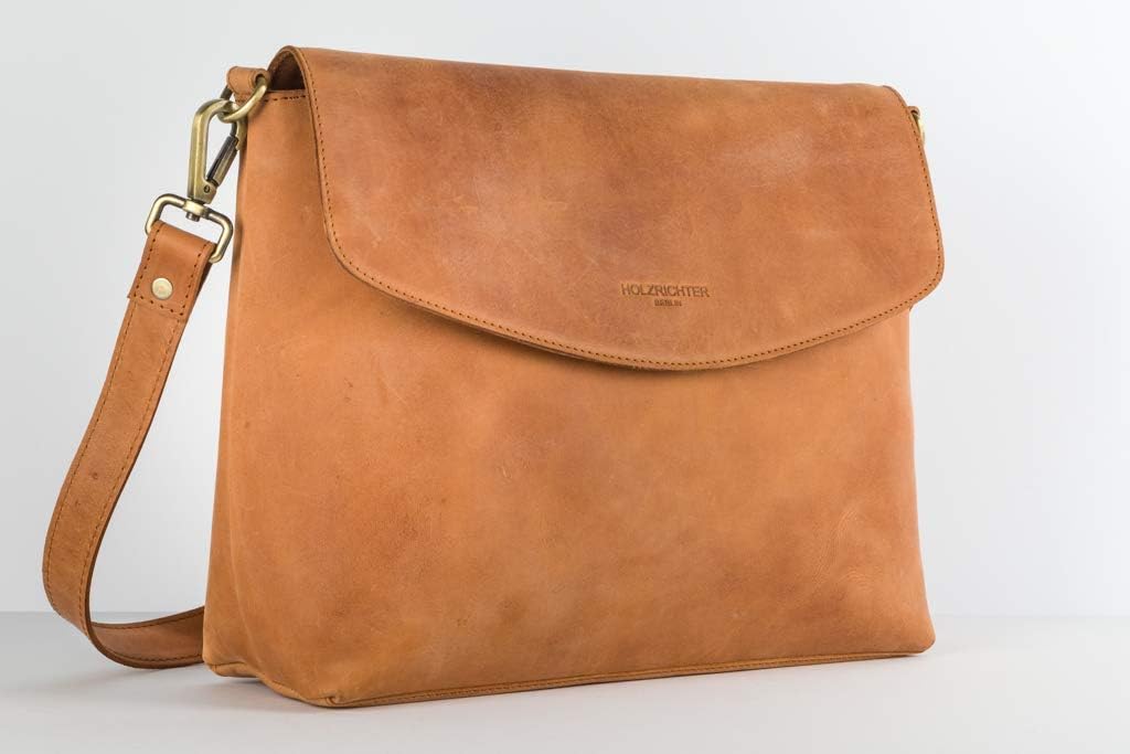 HOLZRICHTER BERLIN Umhängetasche (L) - Premium Leder Messenger Tasche Camel-braun, Camel-braun
