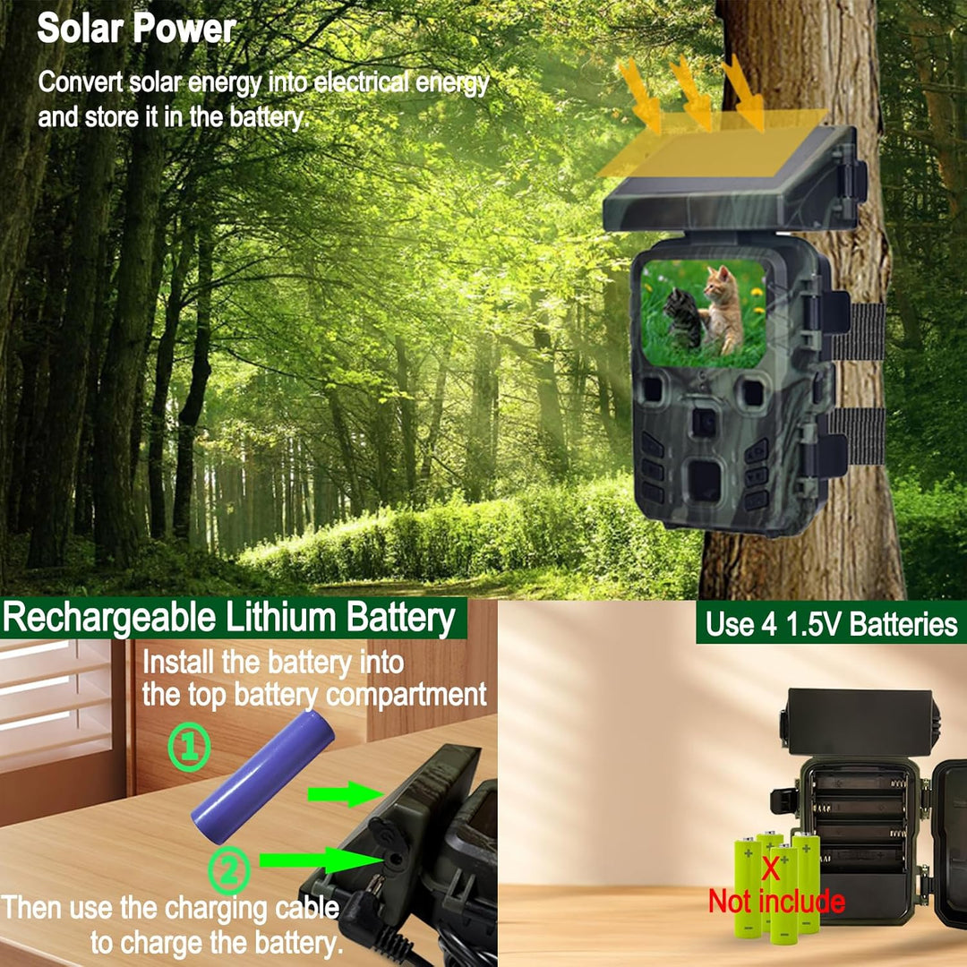 Wildkamera mit 2200mAh Akku, Solar 4K 50MP Wildtierkamera mit Nachtsicht Bewegungsmelder, 850nm IR L