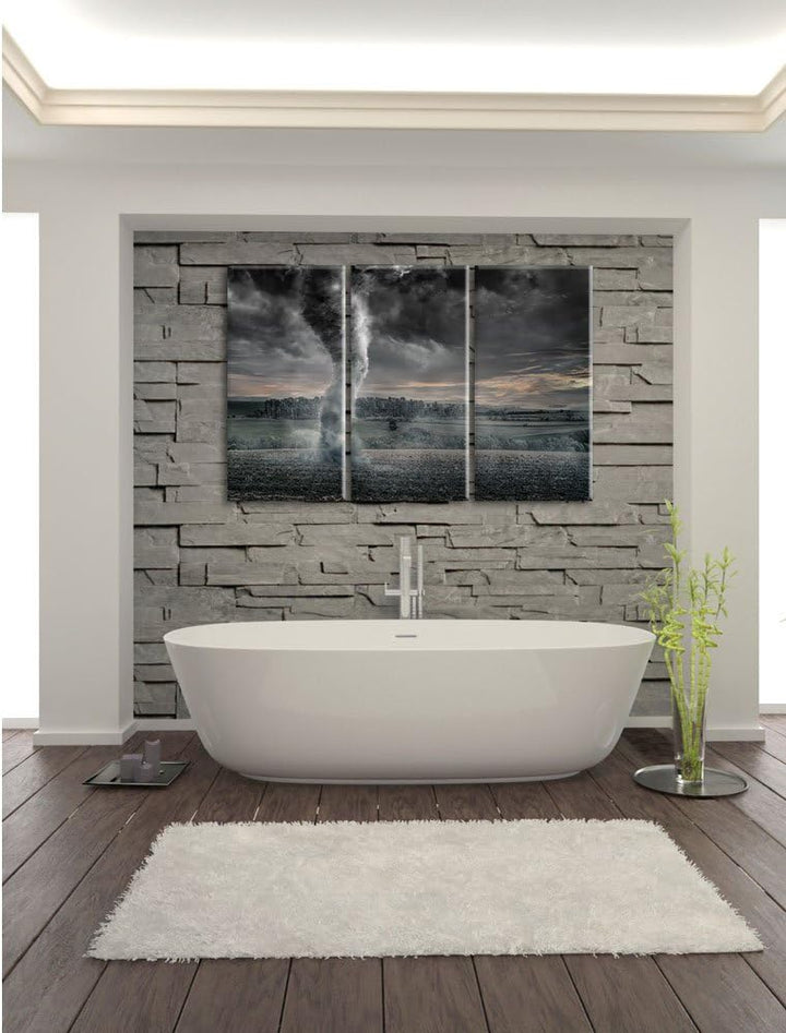 Pixxprint Schwarzer Tornado auf dem Feld als Leinwandbild/Grösse: 3 Teilig (120x80) cm/Wandbild/Kuns