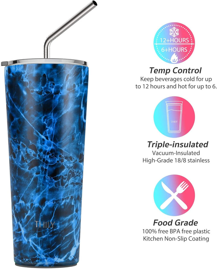 Tumbler Kaffeetasse aus Edelstahl – THILY 780 ml dreifach isolierter Weithals-Reisebecher mit spritz