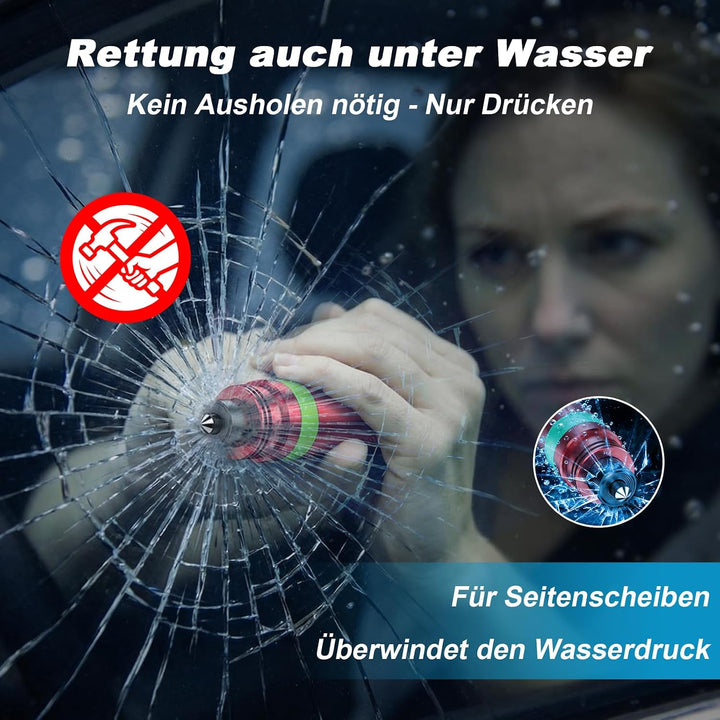 SUNFATT 3 Stück Notfallhammer Auto mit Gurtschneider – Nachleuchtend &amp; aus Aluminium – 2 in 1 Autosc