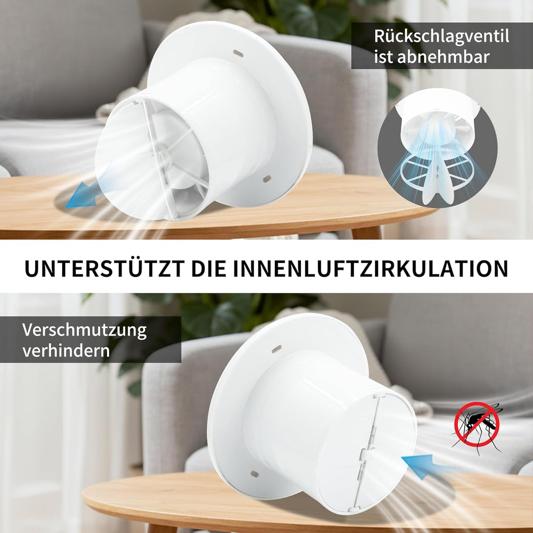 FanGoFast Badlüfter 100mm, Leistungsstarker Abluftventilator mit Rückstauklappe, Wasserdicht 14W Ene