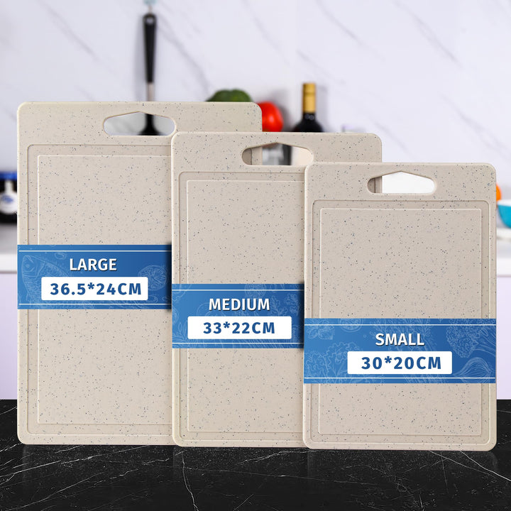 DIFULI Schneidebrett Set 3-teilig Granitoptik, 100% Rutschfeste Aufkleber und Saftkanal, BPA-Free, m