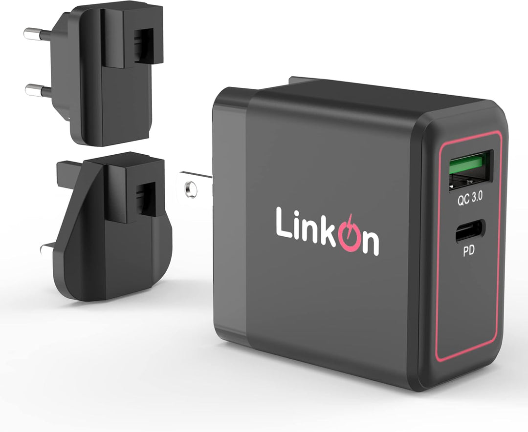 LinkOn Ganius 65W Wand-Ladegerät GaN Tech 65W USB-C PD3.0 PPS und 18W USB-A QC4.0+ Kompatibel mit Ma