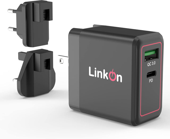 LinkOn Ganius 65W Wand-Ladegerät GaN Tech 65W USB-C PD3.0 PPS und 18W USB-A QC4.0+ Kompatibel mit Ma