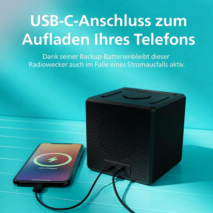 Philips TAR4500 Dual-Alarm FM Radiowecker mit USB-C-Ladeanschluss