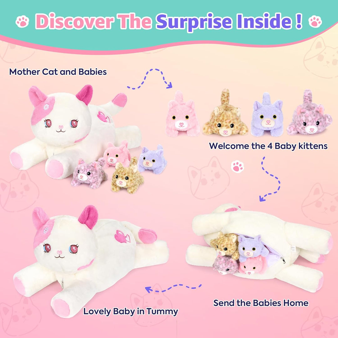 shownicer Plüschtier Katzen Kuscheltier Set 5 Stück Stofftier Kawaii Katze Plüsch Kissen Spielzeug G