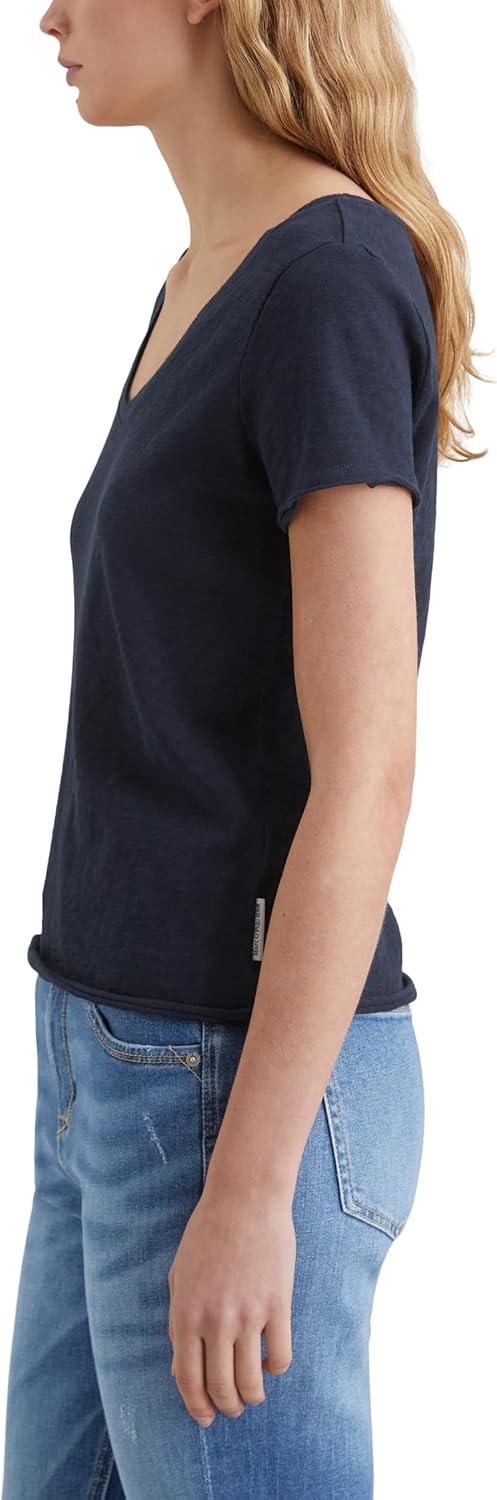 Marc OߴPolo Denim Damen T-Shirt aus Bio-Baumwolle mit V-Ausschnitt, Scandinavian Blue