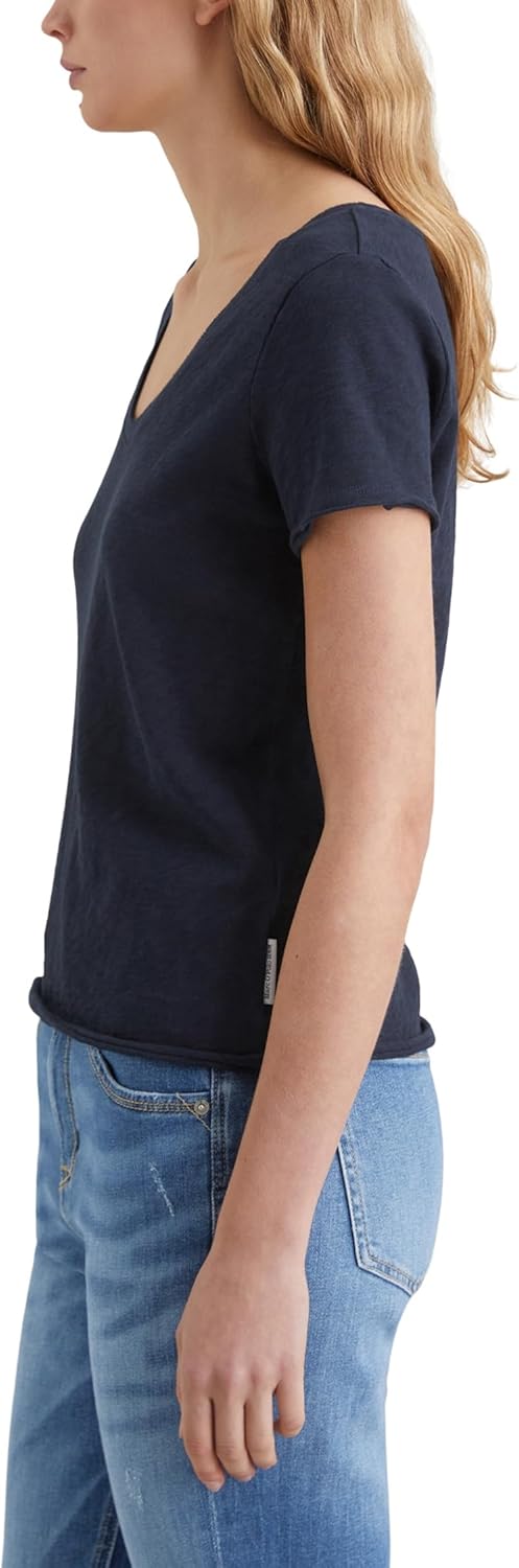 Marc OߴPolo Denim Damen T-Shirt aus Bio-Baumwolle mit V-Ausschnitt, Scandinavian Blue