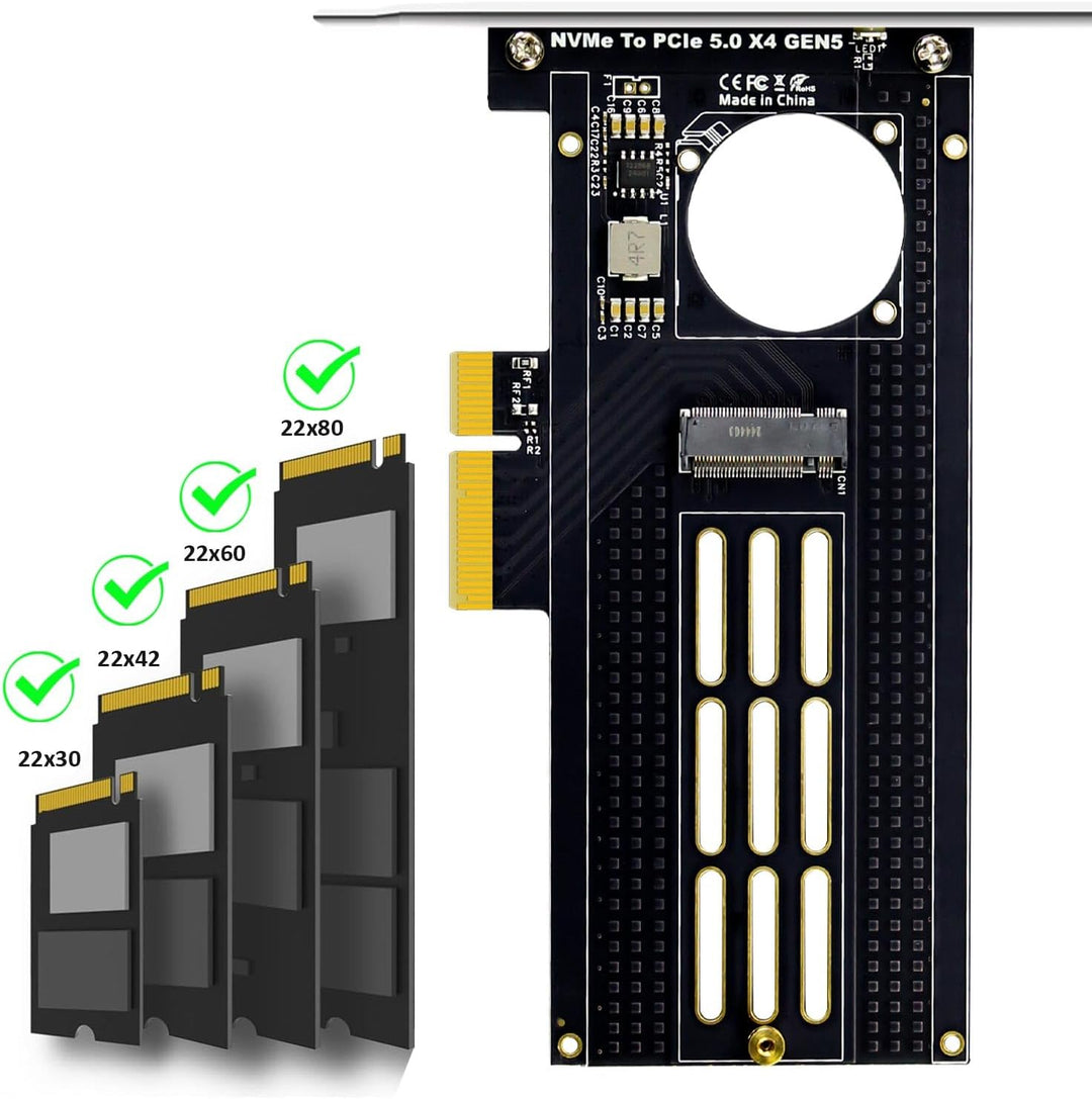 GLOTRENDS PA19 M.2 NVMe auf PCIe 5.0 X4 Adapter für M.2 NVMe SSD, grosse Aluminium-Kühlkörperabdecku