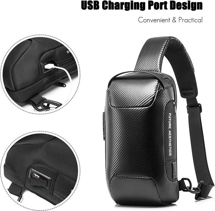 FANDARE Brusttasche, Sling Crossbody Bag mit USB, für Herren und Damen, Business, grosse Schultertas