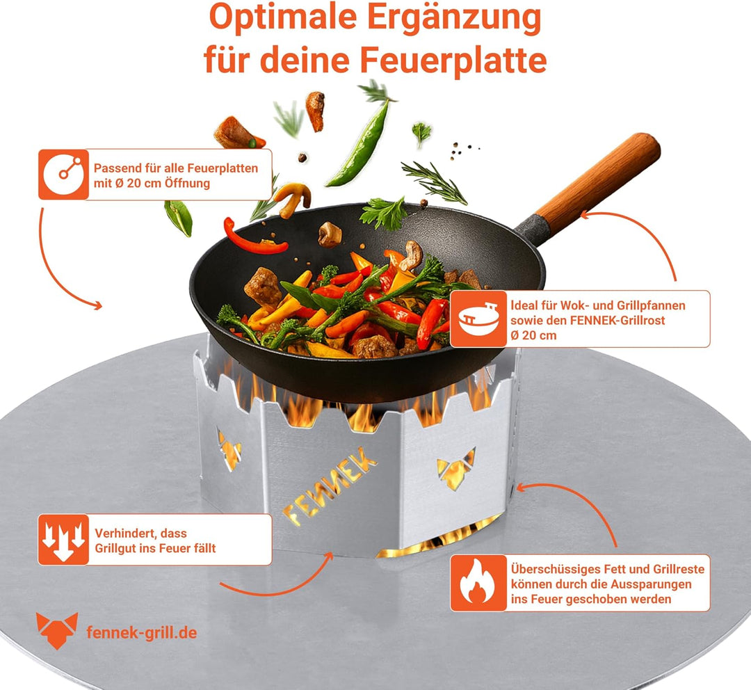 FENNEK BBQ Wok Aufsatz für Feuerplatten mit Loch Ø 20 cm | Halter für Woks, Dutchoven, Grillrost UVM