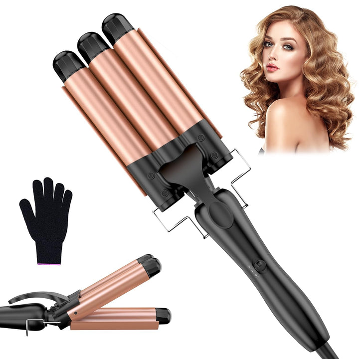 Lockenstab 3 FäSser Beach Waves Welleneisen für Haare, 25mm Kleine Locken Keramik Lockeneisen-Temper