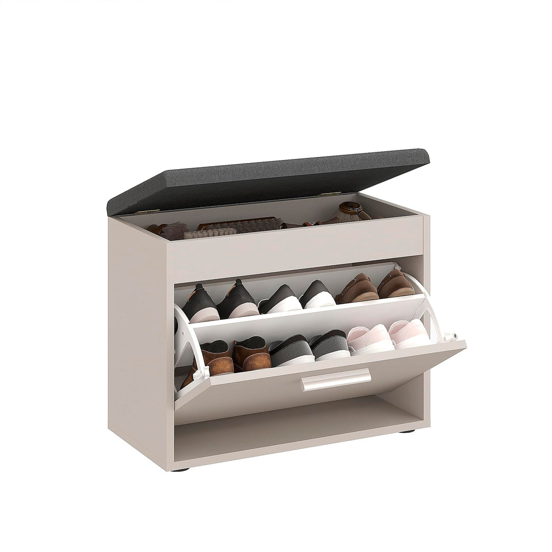KOMTO Schuhbank mit Sitzfläche Cashmere – Schuhschrank mit Sitzbank, Schuhbank mit Klappe, Schuhrega