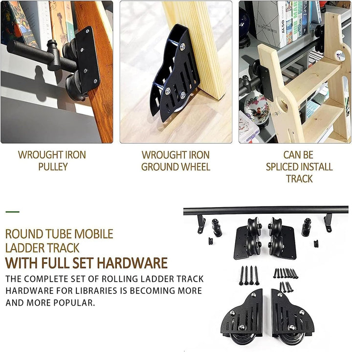 Rollbares Bücherregalleiter-Hardware-Set, robuste Gleitschienen und Schienensystem für Regale und La