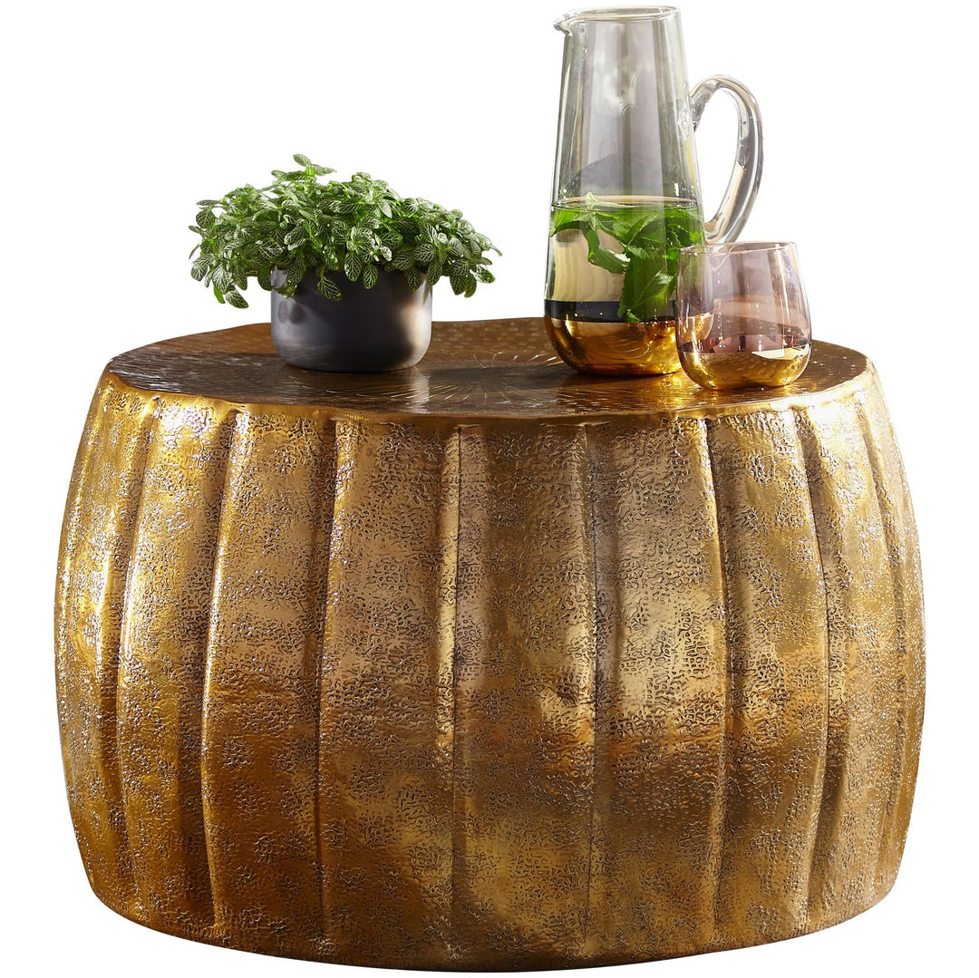 Wohnling Couchtisch 60x36x60 cm Aluminium Gold Beistelltisch orientalisch rund | Flacher Sofatisch M