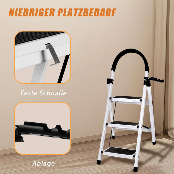Trittleiter, faltbar, 3/4/5 Stufen, maximale Belastung von 150 kg, Sicherheitsverriegelung, Pedale,