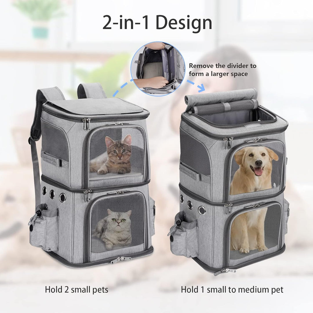 Rucksack für 2 Katzen, 2-in-1, abnehmbares Doppelfach, bis zu 12 kg, Transporttasche, faltbar und be