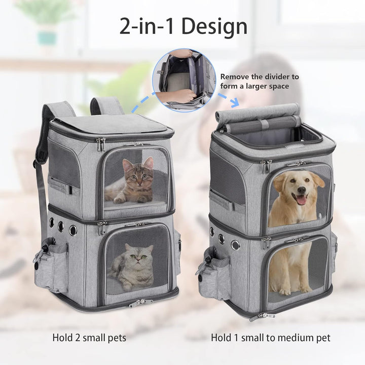 Rucksack für 2 Katzen, 2-in-1, abnehmbares Doppelfach, bis zu 12 kg, Transporttasche, faltbar und be
