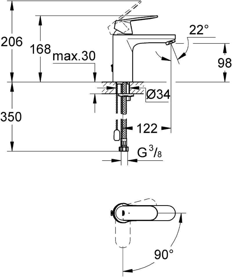 GROHE Eurosmart Cosmopolitan - Einhand- Waschtischarmatur (wassersparend, Energie- Spar -Funktion, M