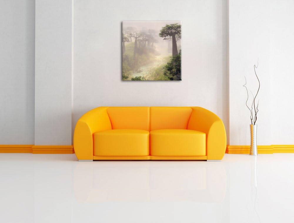 Mysteriöser Wald im Nebel, Format: 70x70 auf Leinwand, XXL riesige Bilder fertig gerahmt mit Keilrah