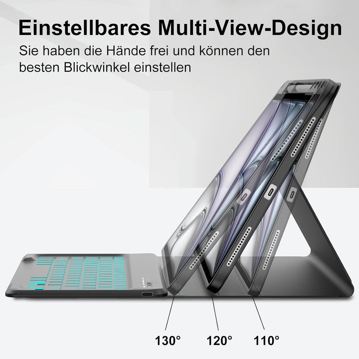 IVEOPPE Hülle mit Tastatur für iPad Air 13 Zoll 2025 M3/2024 M2, Deutsches Beleuchtung QWERTZ Layout