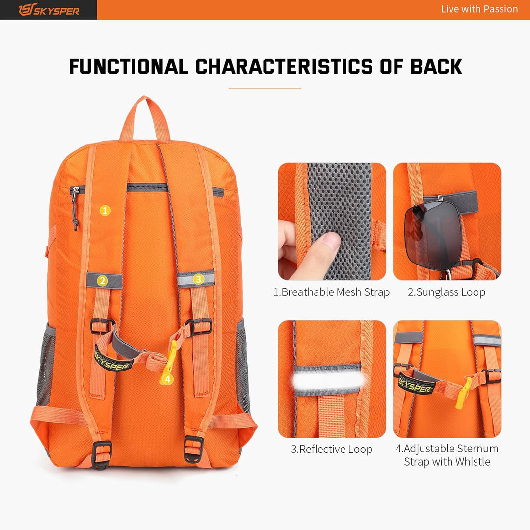 SKYSPER Ultraleichter Faltbarer Rucksack mit Nassfach - Wasserfest und Verstaubarer Daypack für Wand