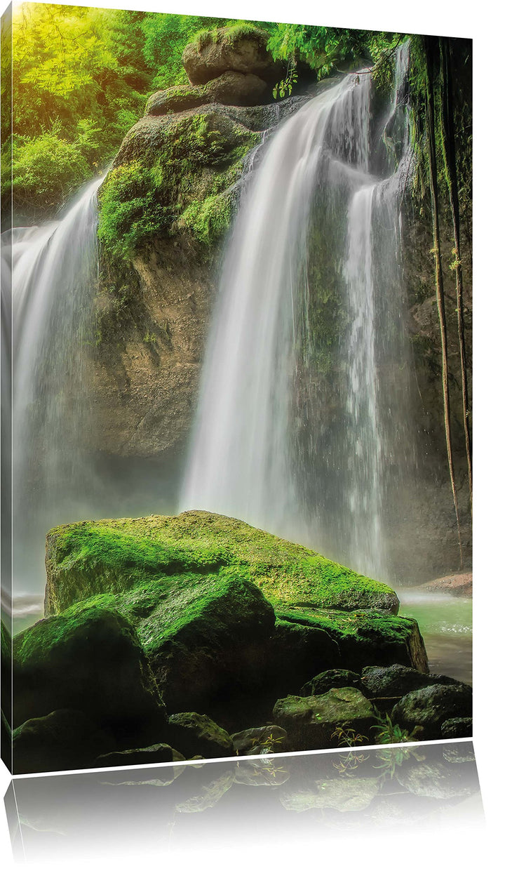 Pixxprint Wasserfall, Format: 100x70 auf Leinwand, XXL riesige Bilder fertig gerahmt mit Keilrahmen,