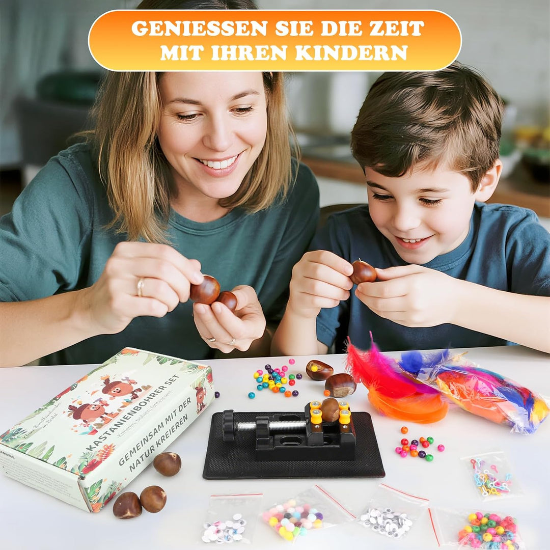 TUT Kastanienbohrer Kinder Set mit Kastanienhalter, Kastanien Bastelset Kastanienbohrer Set, Herbst
