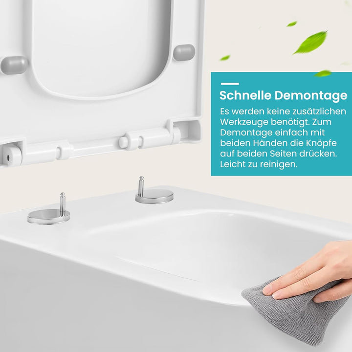 Toilettendeckel Eckig 36x42x4 cm mit Absenkautomatik & Montageset – Quadratischer WC-Sitz Weiss, Sof