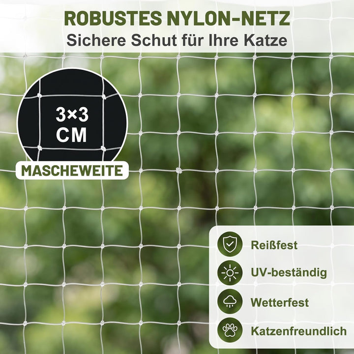 Aystkniet Katzennetz für Balkon Transparent 6 × 3M,Katzenschutznetz für Balkon mit Befestigungsseil