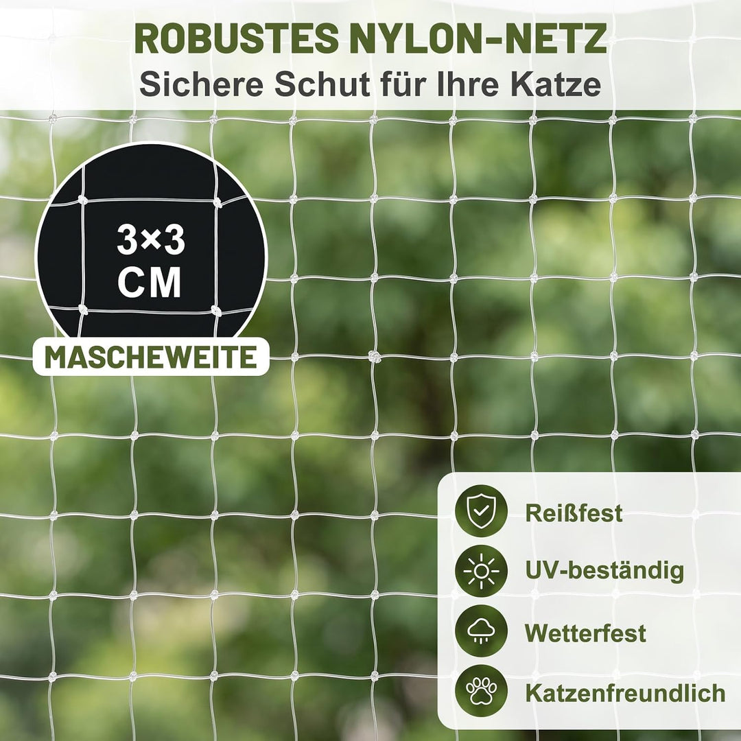 Aystkniet Katzennetz für Balkon Transparent 4 × 3M,Katzenschutznetz für Balkon mit Befestigungsseil