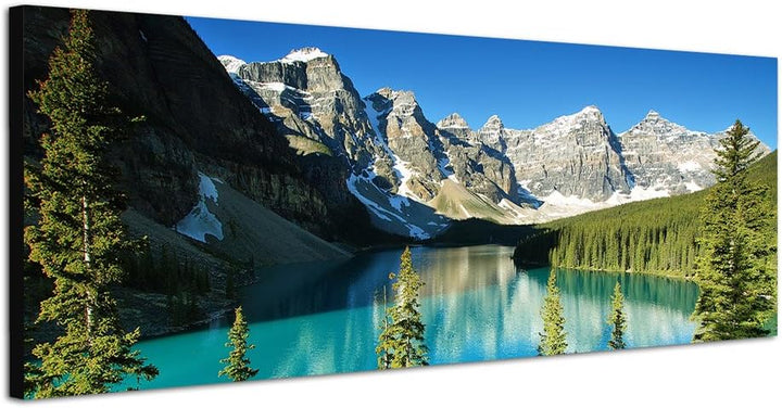 Paul Sinus Art Panoramabild auf Leinwand und Keilrahmen 150x50cm Nationalpark Berge Waldsee Bäume Sc