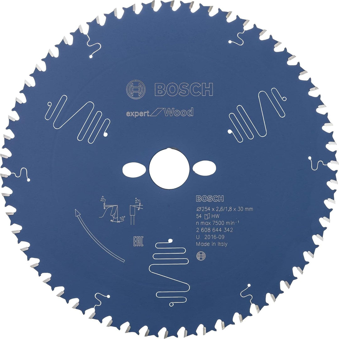 Bosch Professional 1x Kreissägeblatt Expert for Wood (Holz, Sägeblatt Ø 254 x 30 x 2,6 mm, Zähne 54,