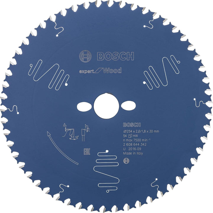 Bosch Professional 1x Kreissägeblatt Expert for Wood (Holz, Sägeblatt Ø 254 x 30 x 2,6 mm, Zähne 54,