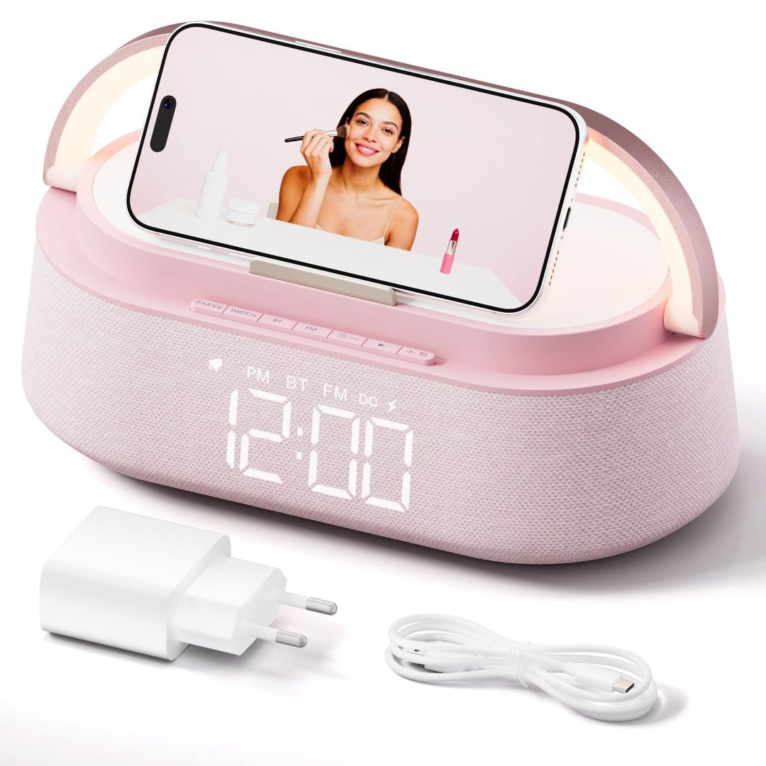 COLSUR Radiowecker Digital mit Wireless Charger, Bluetooth Lautsprecher Smart Wecker Schlummerfunkti