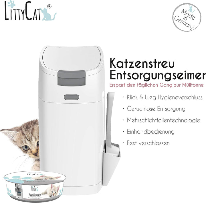 Littycat Katzenstreu Entsorgungseimer mit Schaufel - inkl. Nachfüllkassette - Katzenklo Mülleimer we