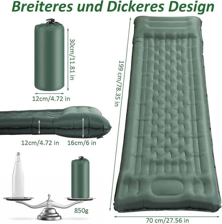 Camping Isomatte Selbstaufblasend 2025 Nue,12cm Verdickte Luftmatratze mit Verstärkter Luftsäulen-St