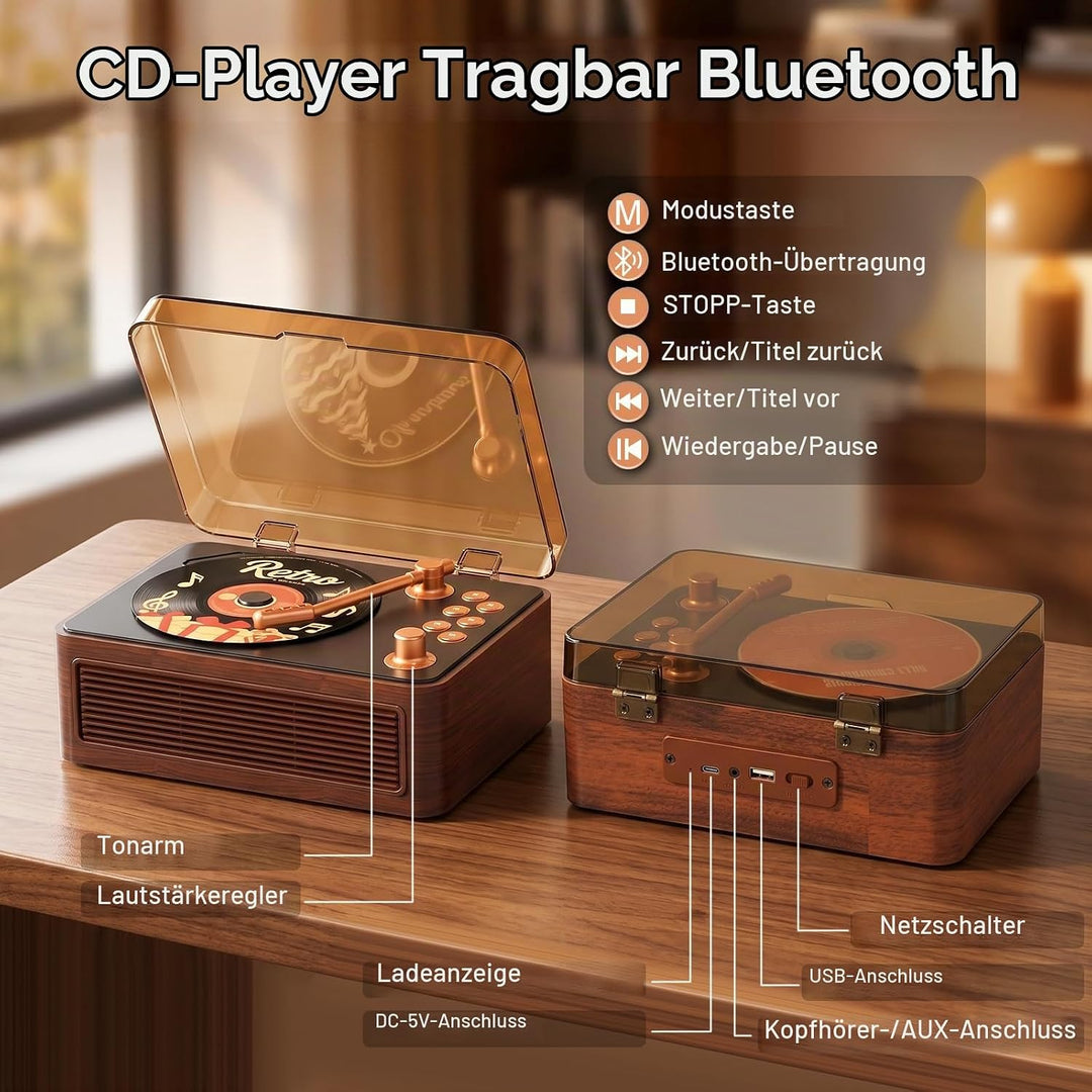 Gueray Tragbarer CD Player Bluetooth CD-Player mit Lautsprecher &amp; Radio &amp; Fernbedienung Unterstützt
