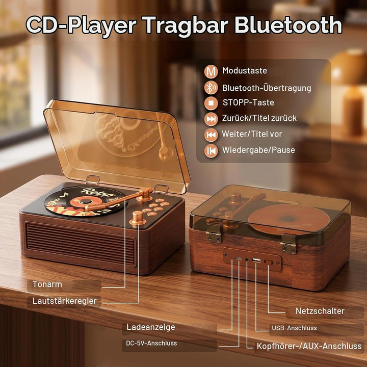 Gueray Tragbarer CD Player Bluetooth CD-Player mit Lautsprecher &amp; Radio &amp; Fernbedienung Unterstützt